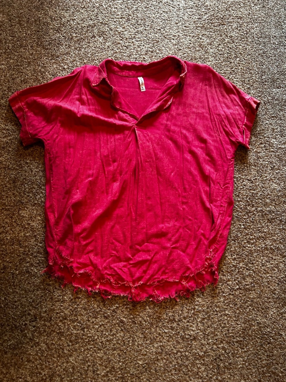 Zenana brand pull over short sleeve top XL fringe hem